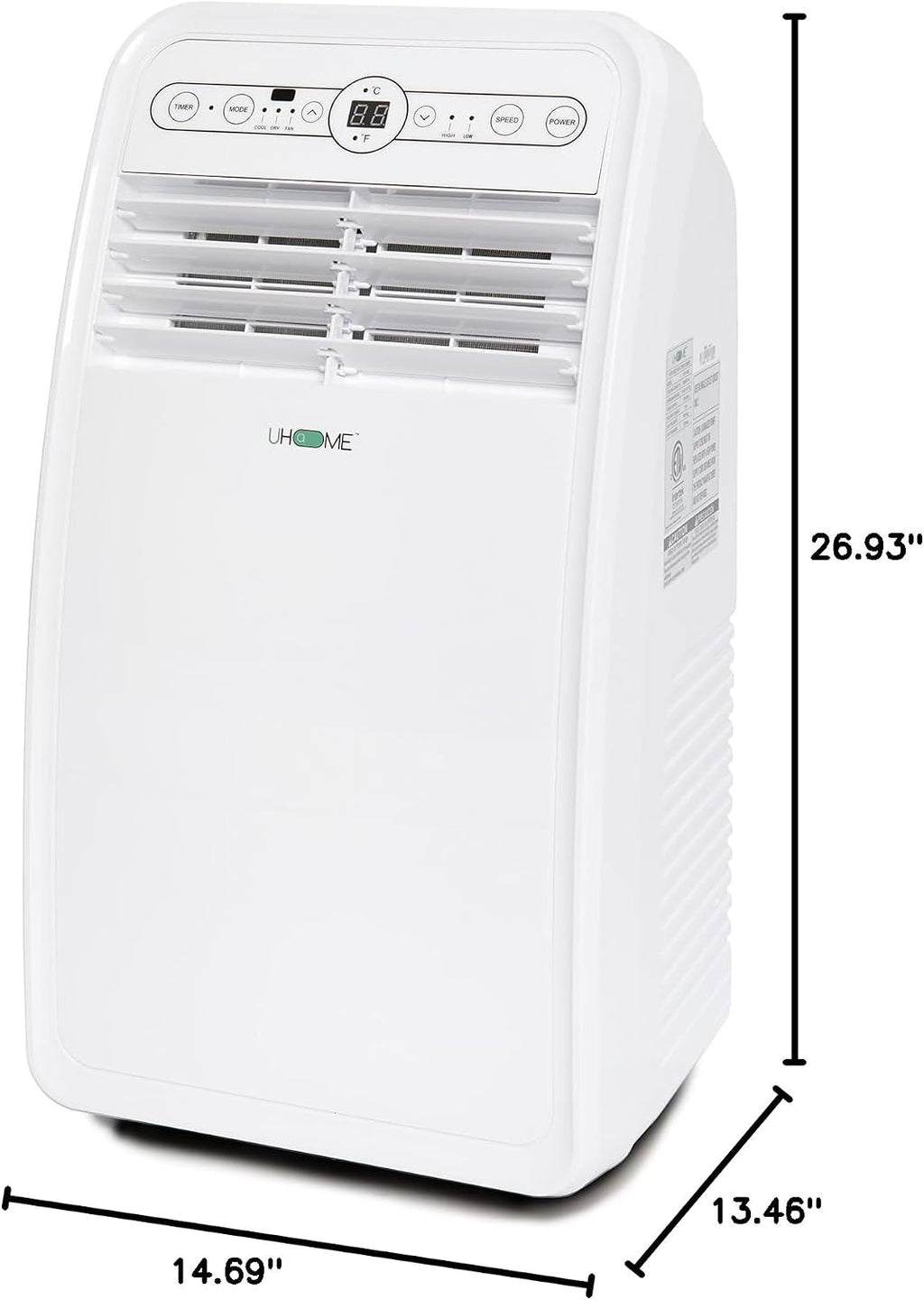 Uhome 8000 BTU Portable Air Conditioner, with Cooling, Dehumidifier, Fan, Remote Control and Window Mount Kit Included, White, 24H Timer