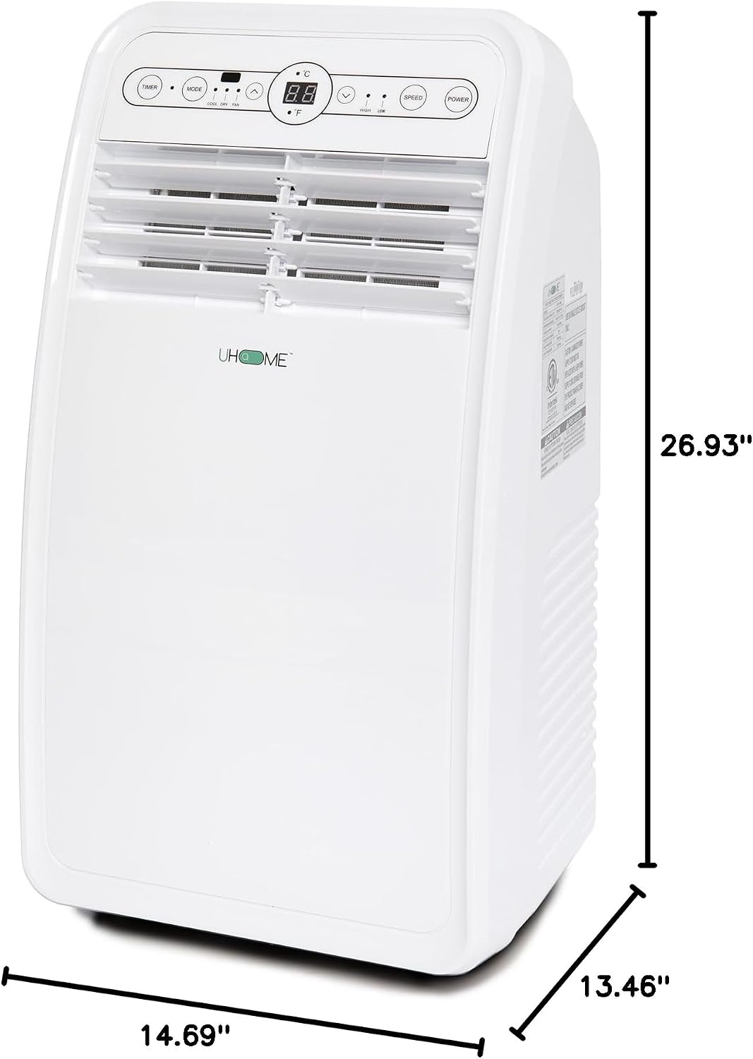 Uhome 8000 BTU Portable Air Conditioner, with Cooling, Dehumidifier, Fan, Remote Control and Window Mount Kit Included, White, 24H Timer