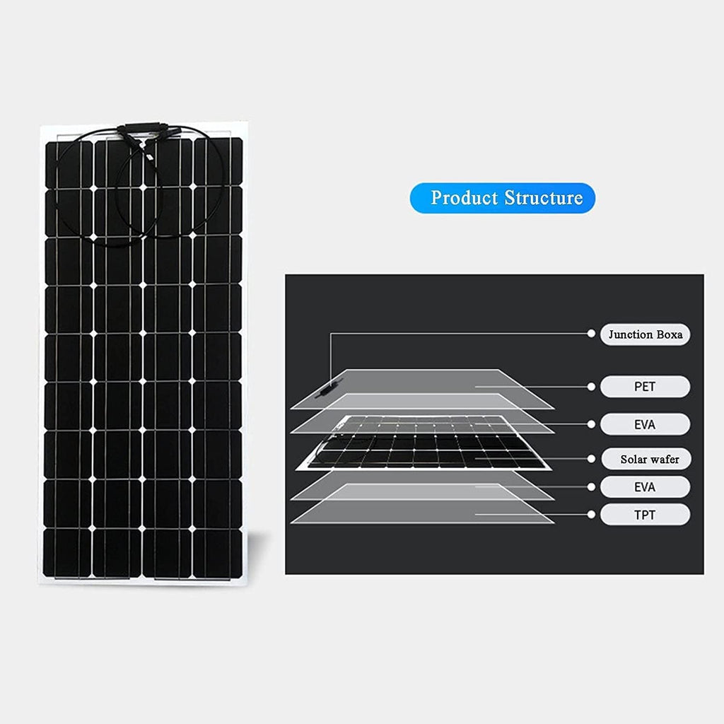 Portable Solar Panels Flexible 100W 12 V Solar Panel Kit, Waterproof High-Efficiency Monocrystalline Module PV Power for RV, Roof, Caravan and Off Grid Applications