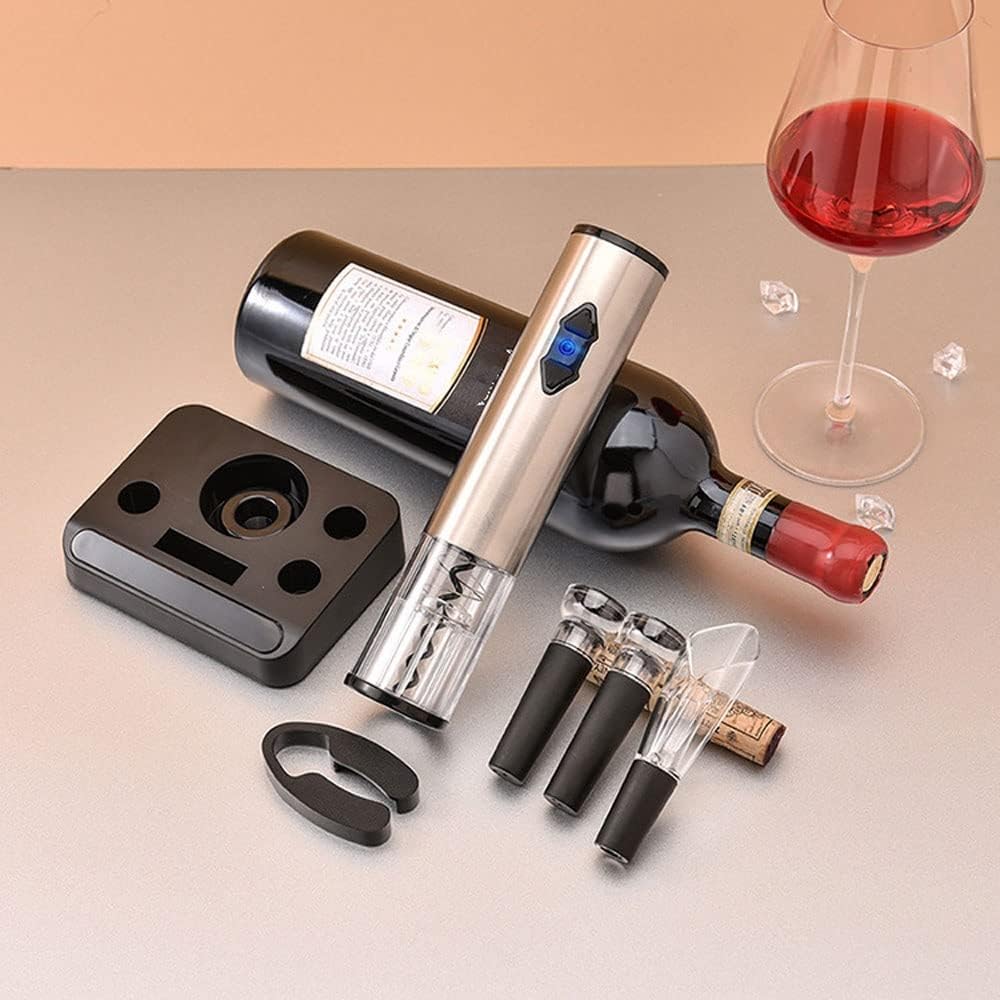 Electric Wine Bottle Opener Automatic Wine Opener Electric Corkscrew with Foil Cutter,Wine Pourer,Wine Stopper, Battery Powered, Fathers Day Dad Gifts from Dauther Son (Color : Silver)