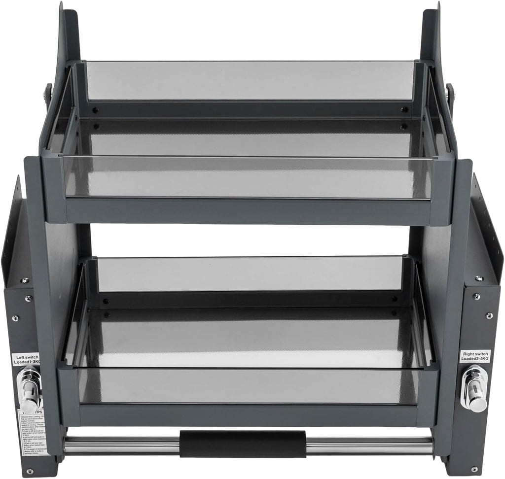 2-Tier Pull-Down Shelf, 24 Inch Heavy Duty Pull-Out Cabinet Shelf Drop Down Sliding Shelf Lift Inner Space Saving Wall Mounted Spice Rack Organizer for Kitchen Appliance Lift Upper Cabinet