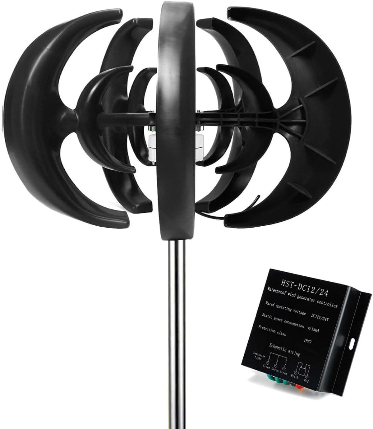 1000W Vertical Wind Turbine Generator - 12V/24V Magnetic Levitation Design for Home & Marine Use - Efficient Upright Wind Power Solution - Black Finish