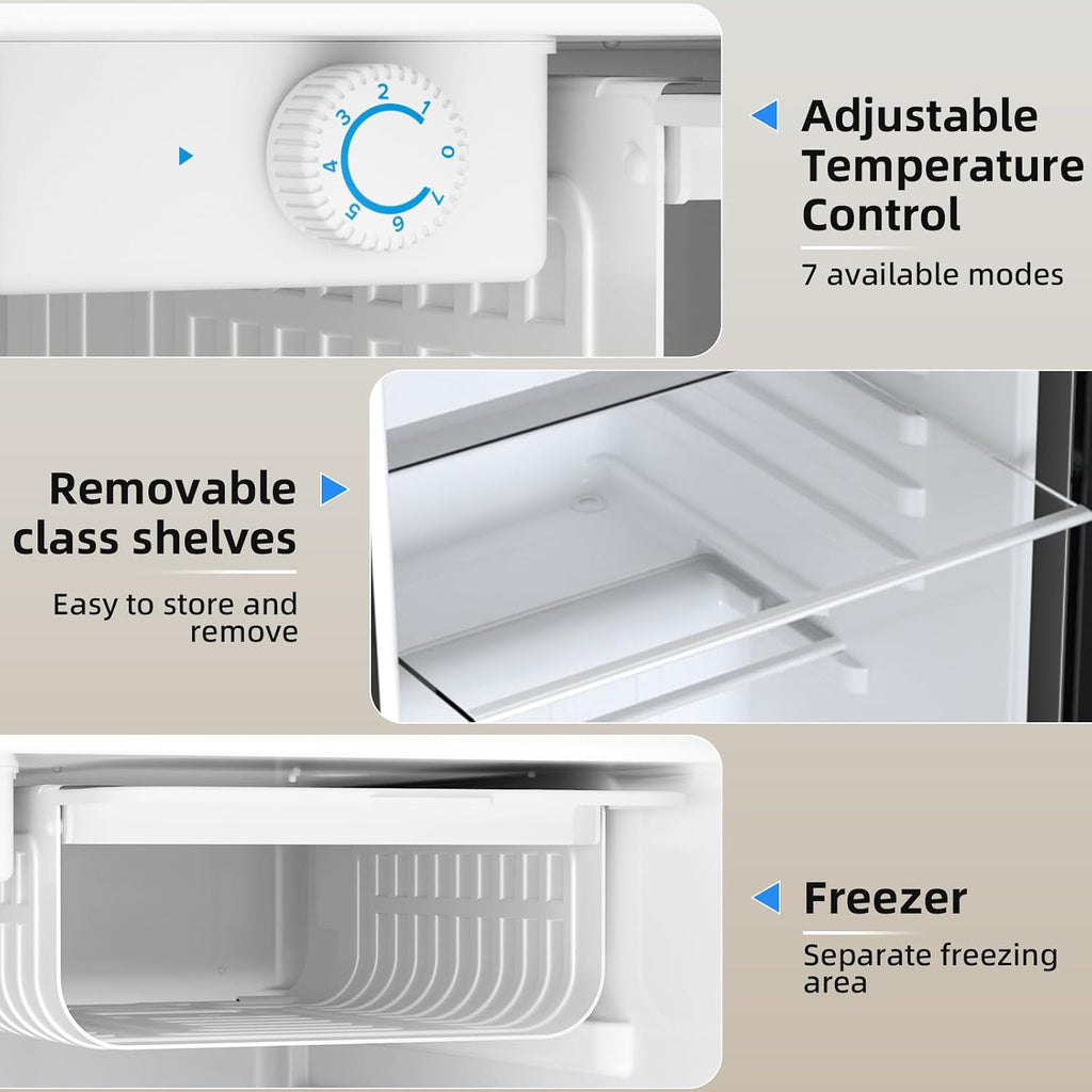Antarctic Star Compact Refrigerator with Freezer, 2.6 Cu.Ft Mini Fridge with Adjustable Thermostat,Single Door,Removable Glass Shelves for Dorm/Kitchen/Office,BLACK