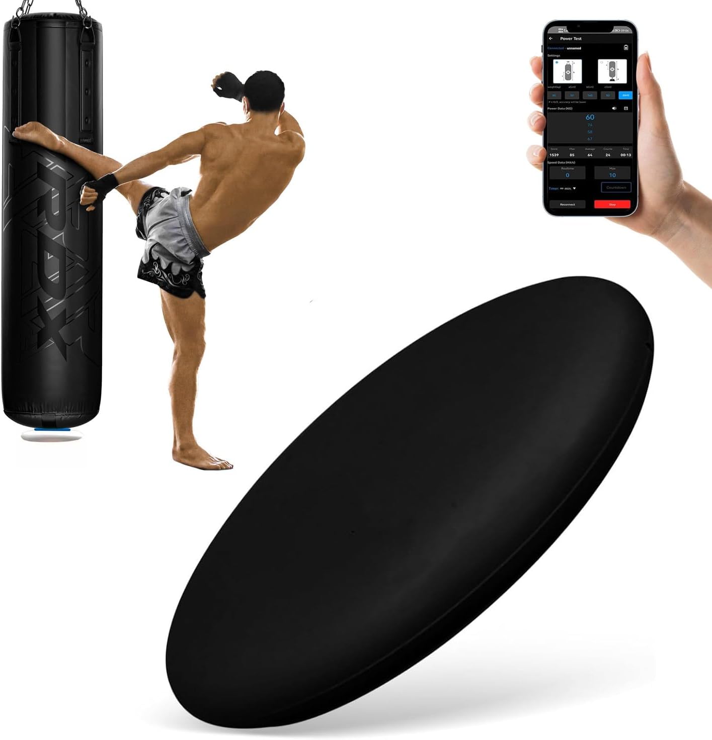 Smart Force Tracker for Punching Bag - Real-Time Data Monitoring, 200H Battery, Voice Feedback, 3 Training Modes， Speed Sensor with App for Boxing, MMA, Kickboxing Training,Black