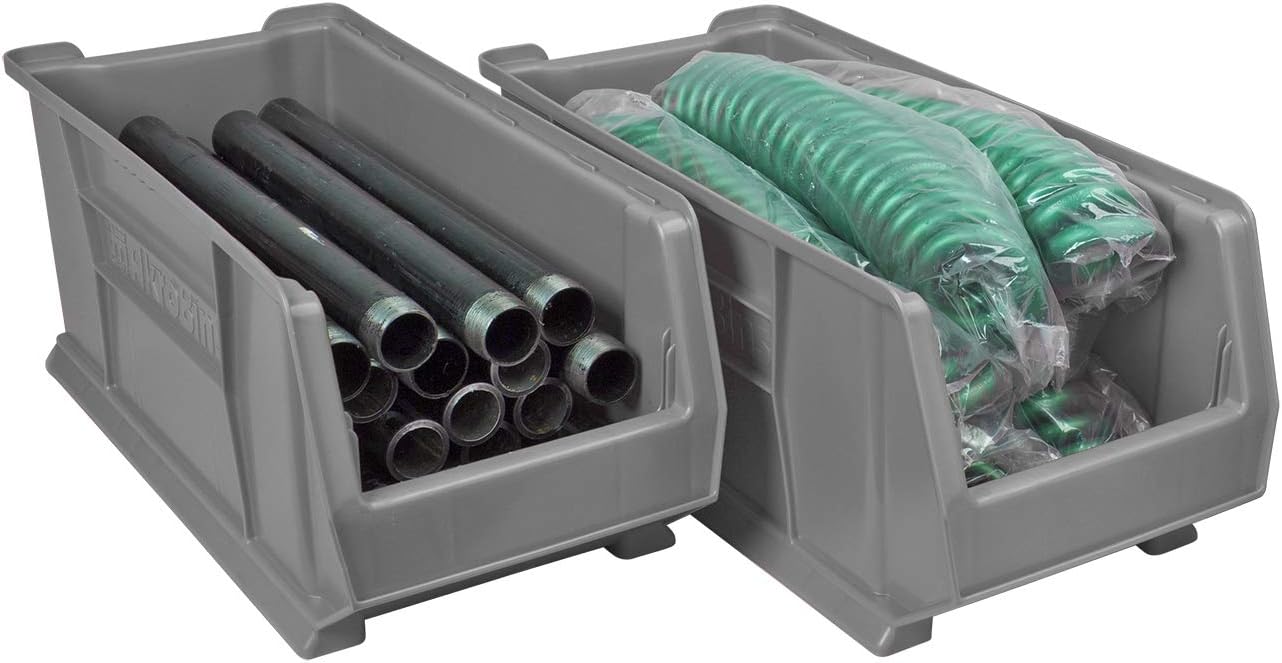 Akro-Mils 30287 Super-Size AkroBins Plastic Storage Bins, Space-Saving Stackable Bins for Garage, Classroom, Warehouse Organization, 24' L x 11' W x 10' H, Grey, 4-Pack