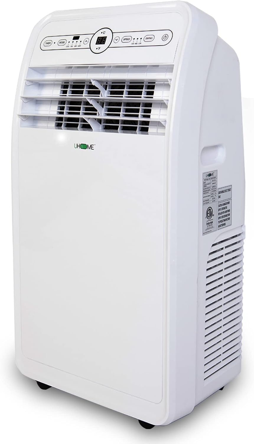 Uhome 12000 BTU Portable Air Conditioner w/Heater up to 450 Sq. Ft, Ac Heater Combo Window Unit, Portable AC Unit with Dehumidifier & Fan, Cools & Heats,Remote Control and Window Kit Included,White
