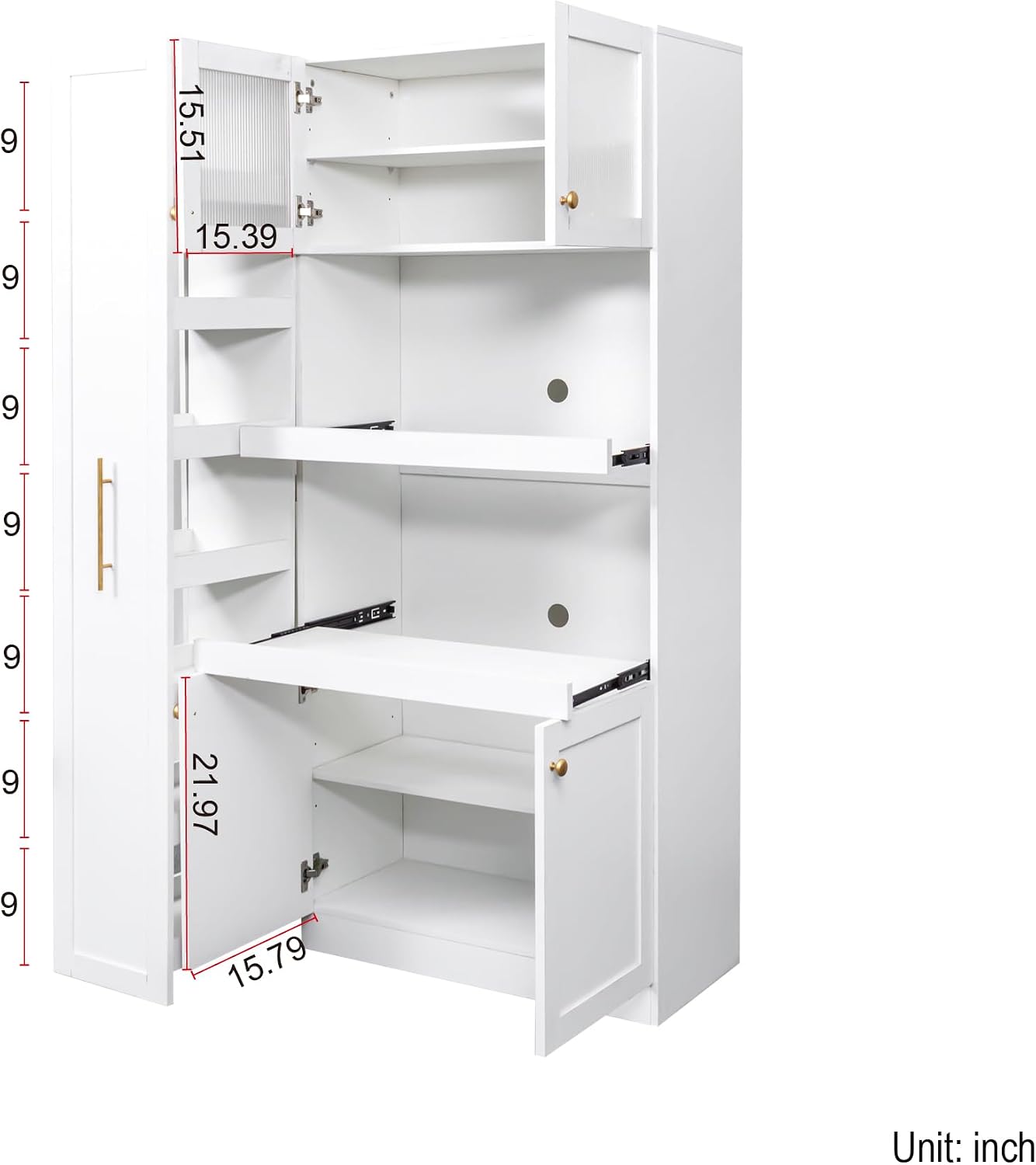 Ball & Cast 71″Tall Freestanding Kitchen Pantry Cabinet with 2 Pull-Out Shelves,Versatile Farmhouse Pantry Storage Cabinet w/Pull-Out Storage Shelf and 4 Doors,for Kitchen and Dining Room,White