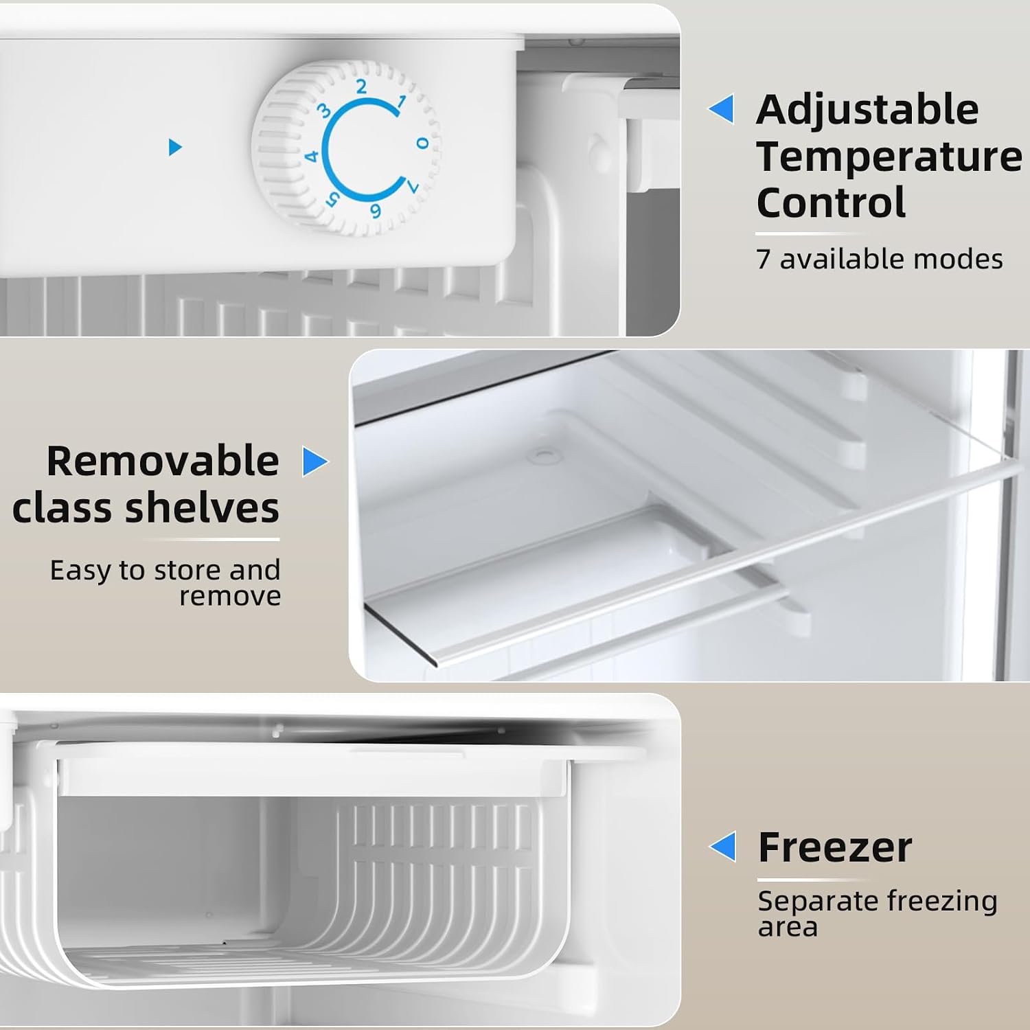 Antarctic Star Compact Refrigerator with Freezer, 2.6 Cu.Ft Mini Fridge with Adjustable Thermostat,Single Door,Removable Glass Shelves for Dorm/Kitchen/Office,WHITE