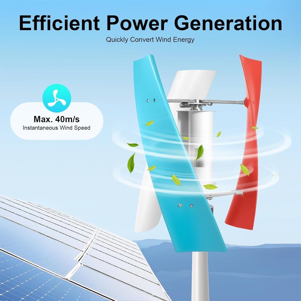 Windmill Wind Turbine Generator, 100W Portable Vertical Helix Wind Power Turbine Generator with Controller, 3 Blade Wind Generator Kit for Home Energy Supplementation,White,24V