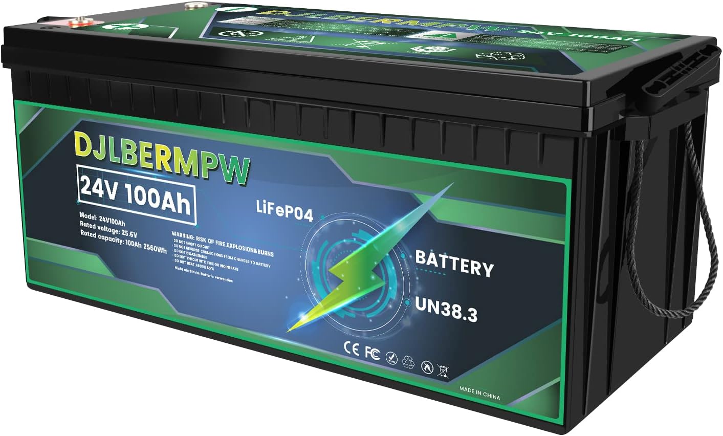 24V 100Ah Lifepo4 Lithium Battery 2560W Load Power Batteries Built-in 100A BMS Batteries 4000+ Deep Cycle Lithium Iron Phosphate Rechargeable Battery for Solar,RV,Off-Grid