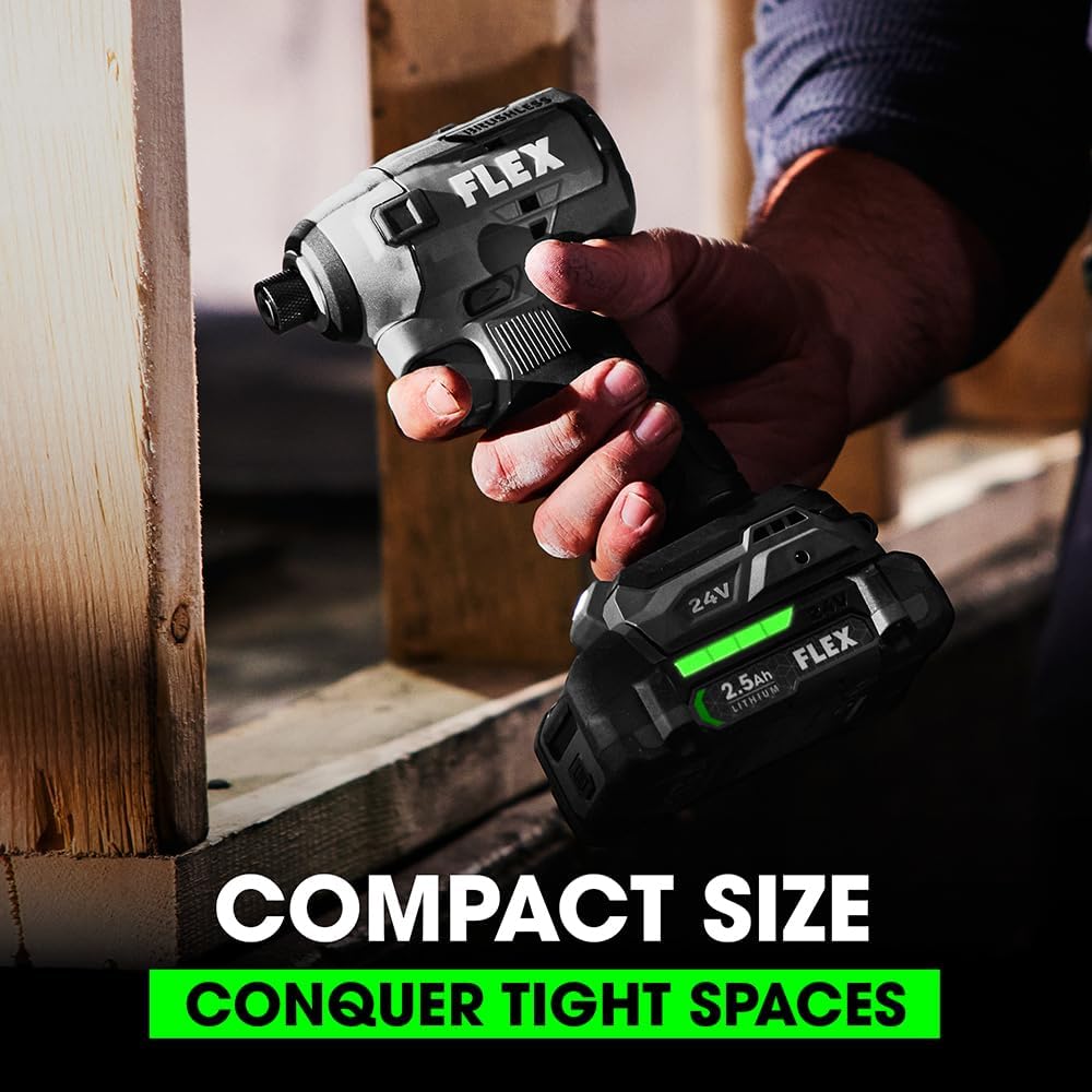 FLEX 24V Brushless Cordless 2-Tool Combo Kit: 1/2-Inch 2-Speed Drill Driver and 1/4-Inch Hex Impact Driver with (2) 2.5Ah Lithium Batteries and 160W Fast Charger - FXM201-2A