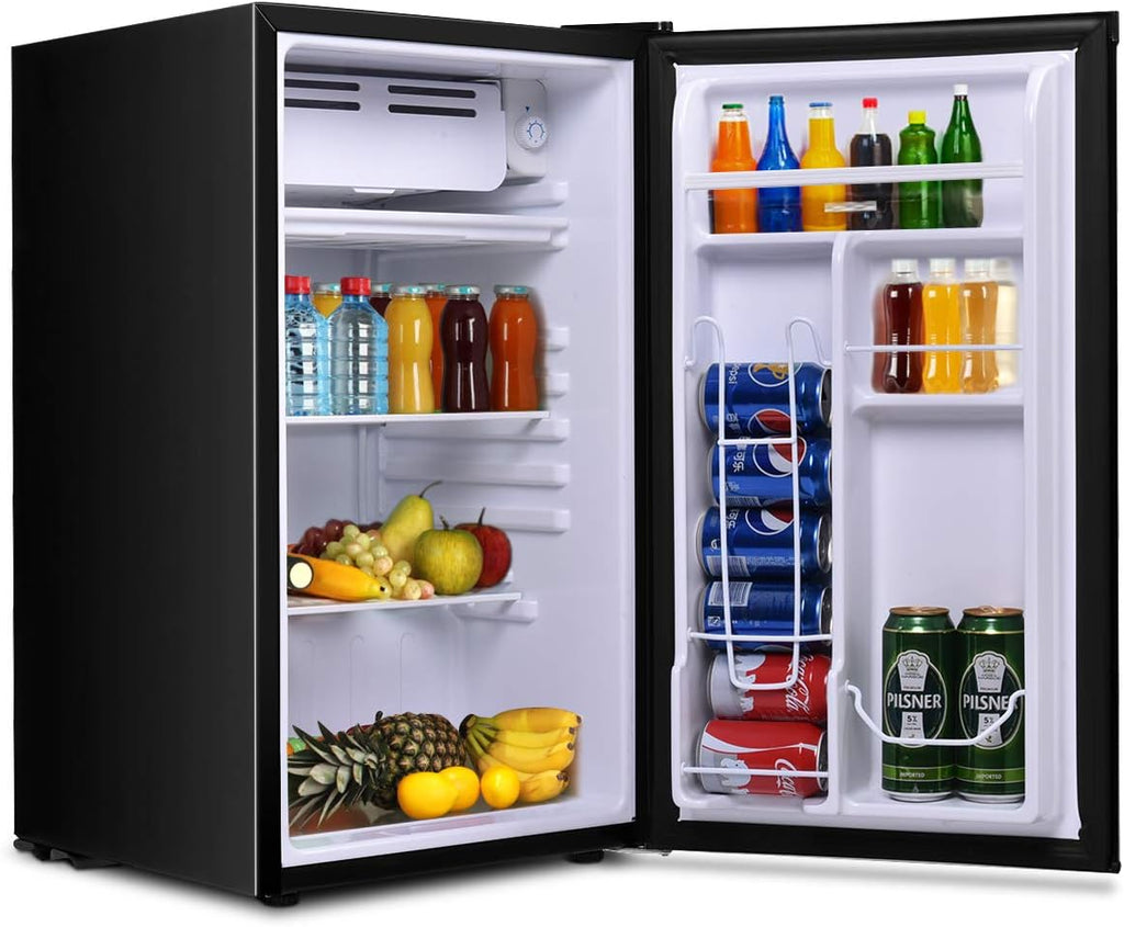 COSTWAY Compact Refrigerator, Single Door 3.2 CU.FT. Mini Fridge Compartment with Adjustable Thermostat and Removable Glass Shelves, Freezer Cooler Fridge for Dorm Apartment Office, Black