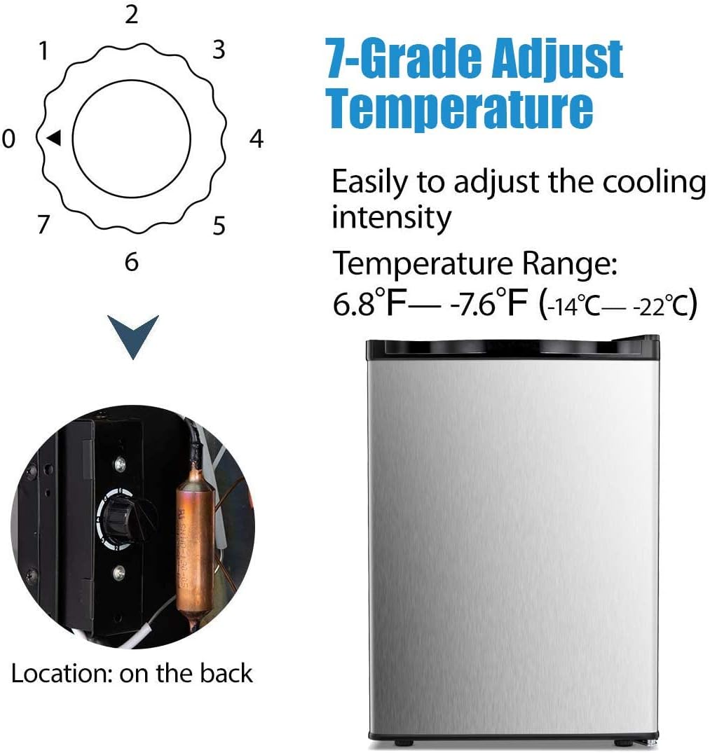 Antarctic Star Upright Freezer 2.1 Cu.ft, Compact Mini Freezer with Reversible Single Door, Temperature Control, Removable Shelves, Small freezer Stainless Steel for Dorms Home Office, Silver