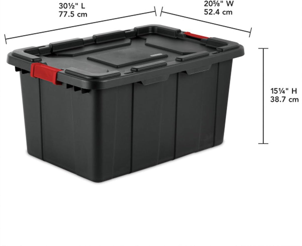 Sterilite 4-Pack Industrial Tote, Plastic Storage Bins with Lids, 27 Gallon, Black - Heavy-Duty Organizing Containers for Closet, Bathroom, and Office