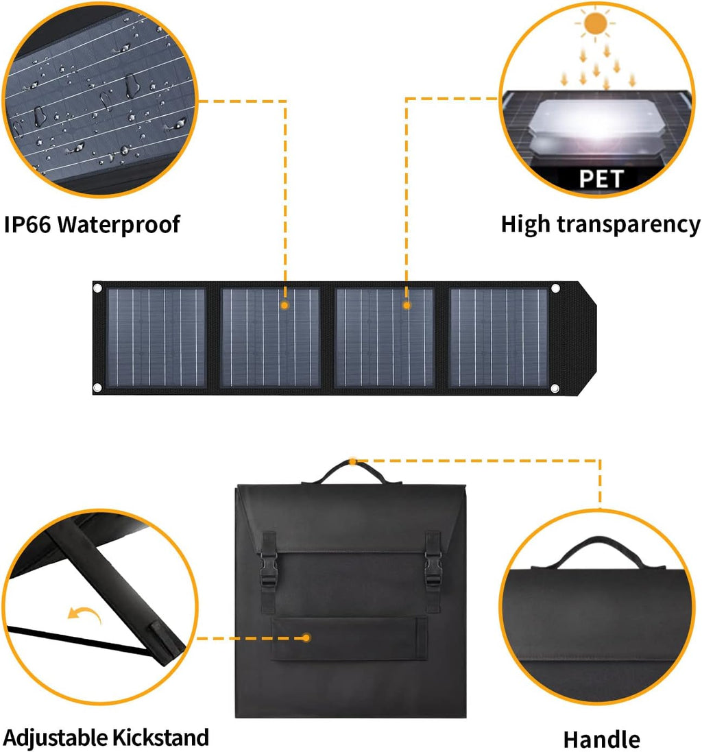 HOTWAV 120W Foldable Solar Panel for Power Station Generator, IP66 Portable Solar Panel kit with MC-4 Output, Monocrystalline Solar Panel Suitcase
