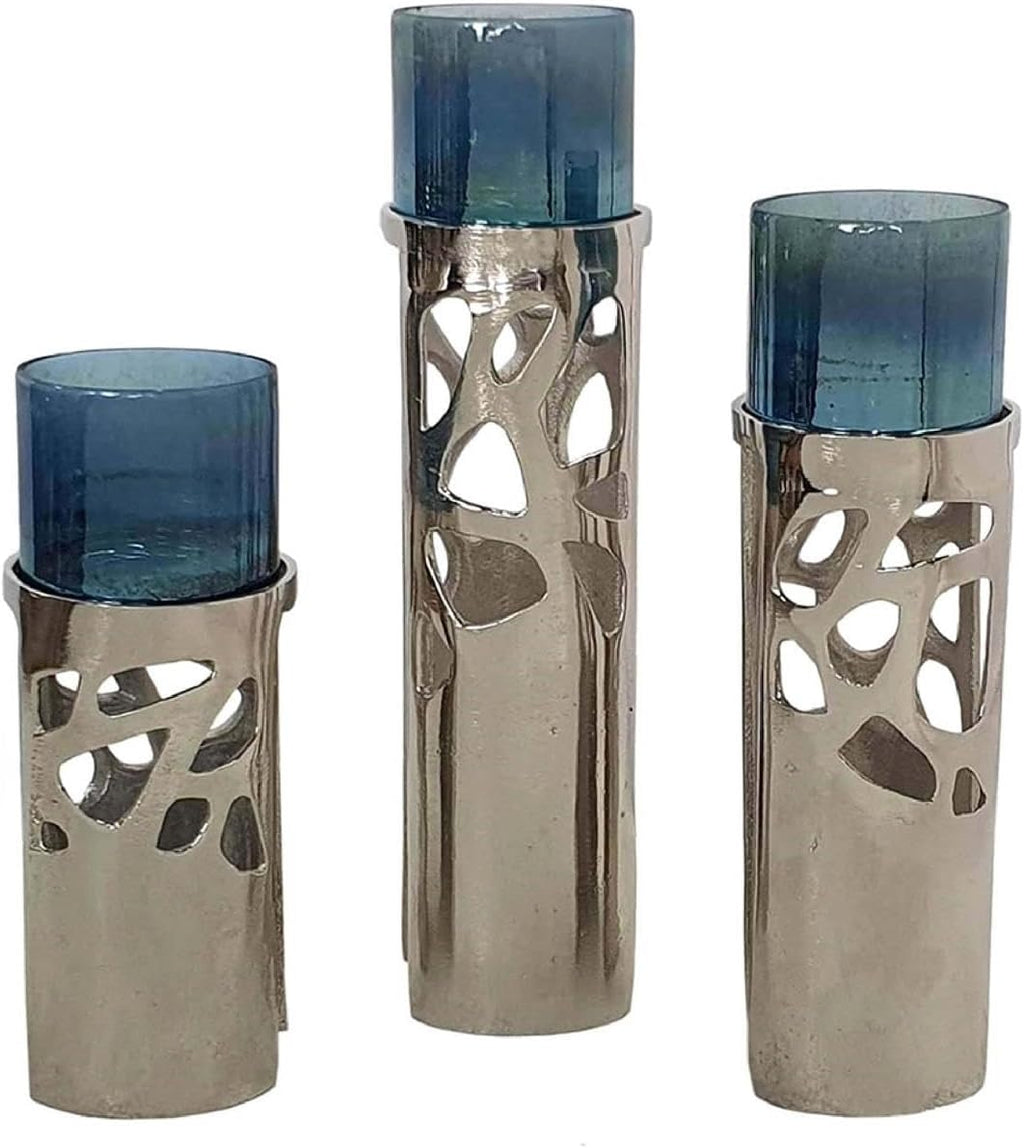 A&B Home Glass Candle Holder Set - Set of 3 Glass Votive Candle Holder with Aluminum Base, Decorative Tabletop Lighting, Living Room Coffee Table Accent Piece Dining Table Centerpiece, 11' x 4' x 13'