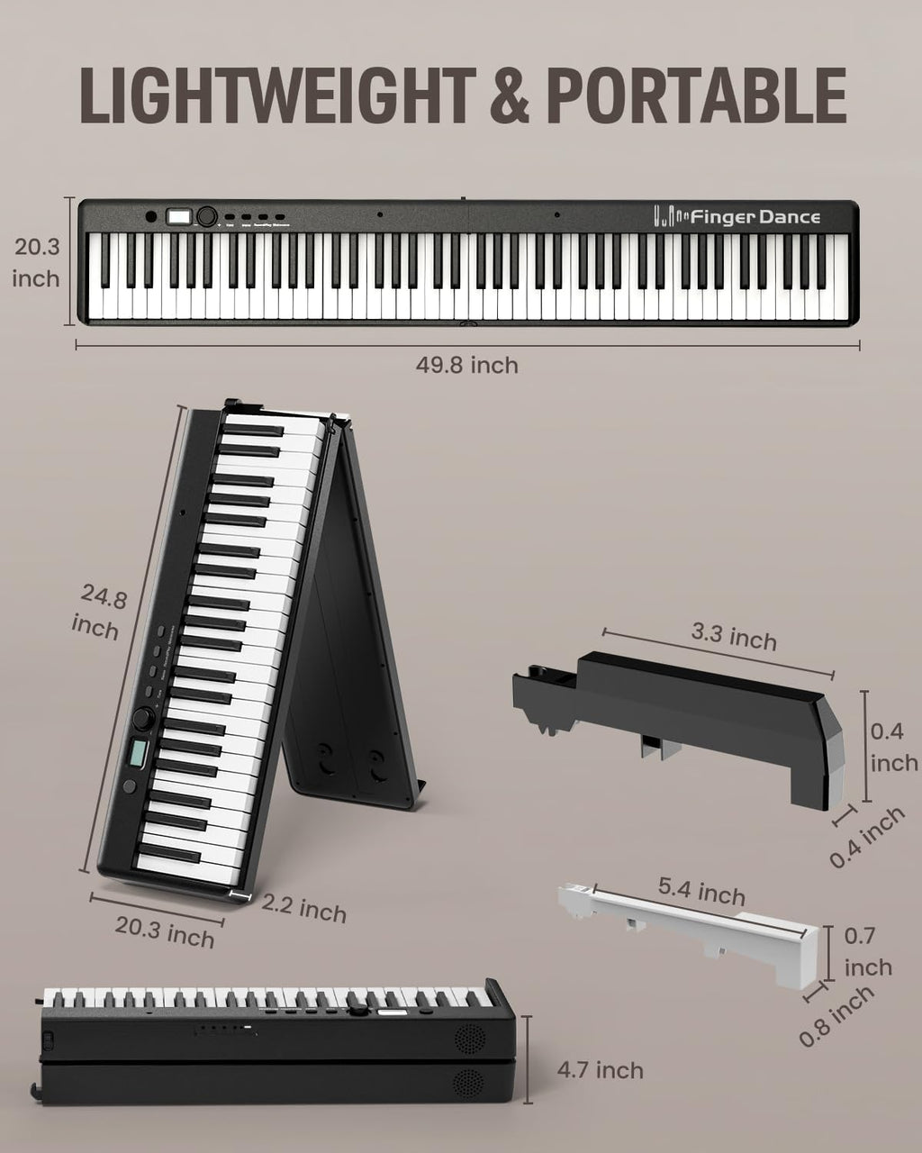 Finger Dance Folding Piano Keyboard 88 Keys, Portable Electric Keyboard with Bluetooth MIDI, Full Size Digital Piano, Wood Grain, Semi-Weighted, Touch Sensitive, with Storage Bag for Beginner