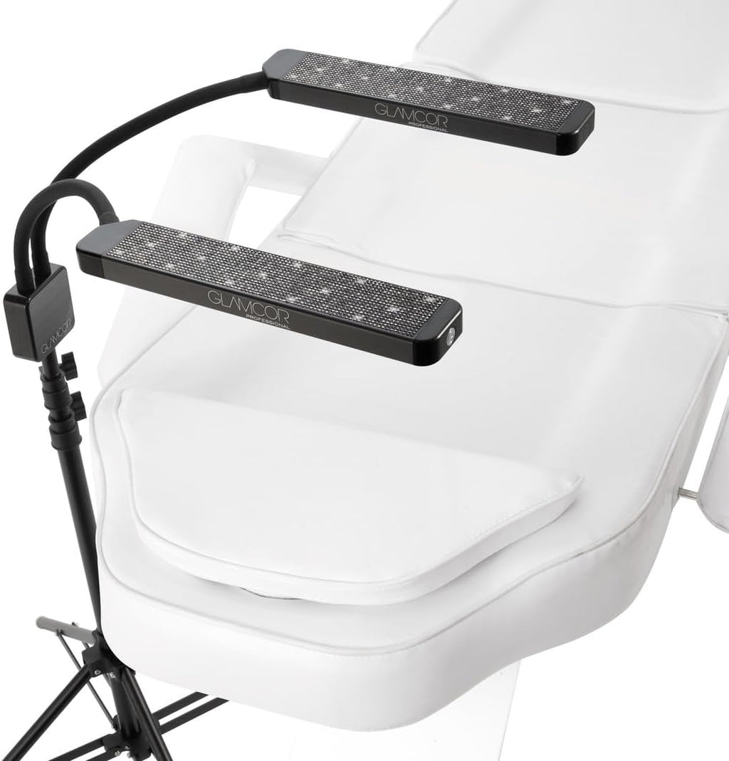 GLAMCOR Elite X Portable LED Lighting Kit for Eyelash Extension, Esthetician, Makeup, Filming & Photography | 5600K Five-Stage Dimming Daylight, with Travel Bag & Tripod (Black w/Black Sparkle)