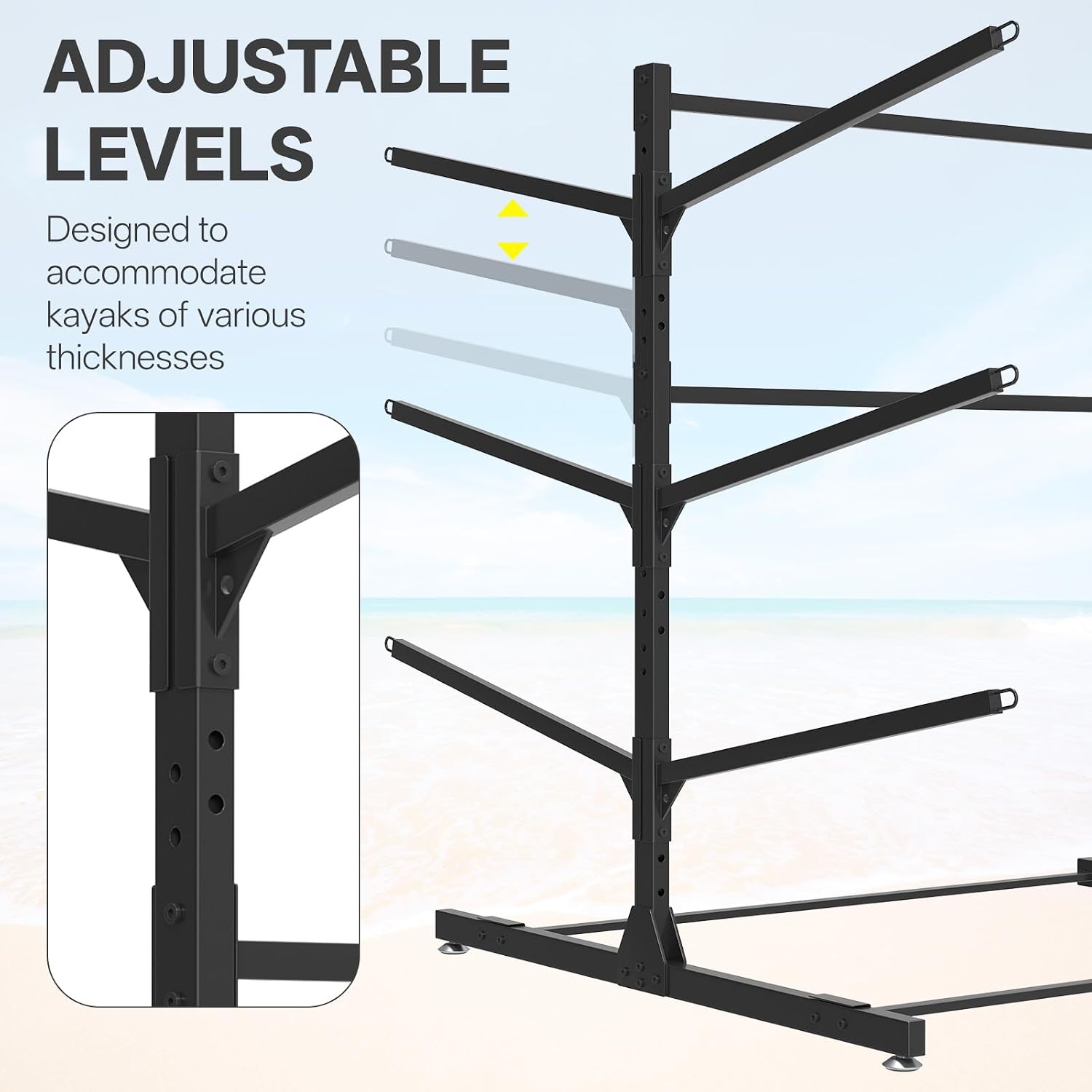 LotFun Kayak Storage Rack, Freestanding Heavy Duty Adjustable Kayak Stand Indoor Outdoor Storage Rack Garage, with Wheels and Foot Pad, for Kayaks, SUPs, Canoes, Surfboard (3 Levels for 6 Kayaks)