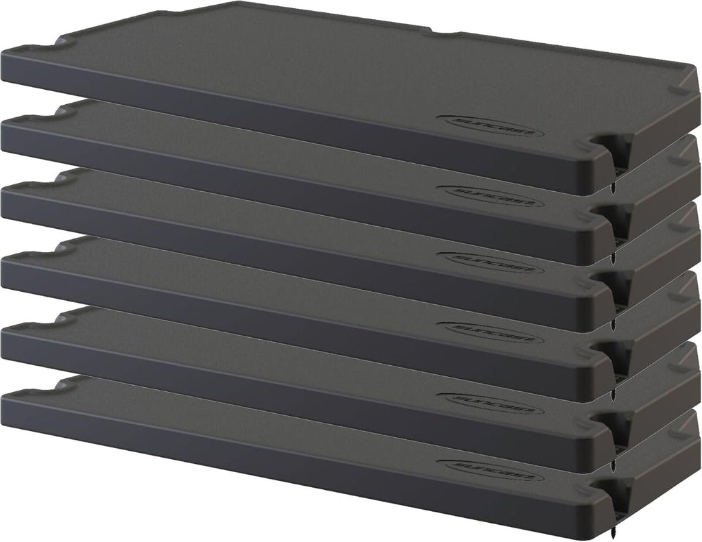Suncast 6 Pack Vertical Shed Shelf Kit, Space Saving Shelving for Wall Mount Outdoor Storage Structures, 27.75' W x 14.5' D x 1.25' H, Black