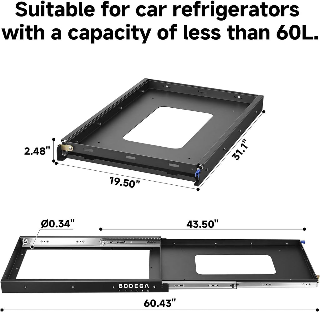 BODEGACOOLER Car Fridge Slide, Inner 29.4 x 17.2in, Vehicle Refriderator Slider with 4 Buckle Straps, Max 220 LBS/100Kg