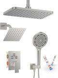 KOJOX Brushed Nickel Dual Shower Head System – 11' Ceiling Rainfall + 6' Wall Mount Heads, 6-Mode Handheld Spray, Push-Button Diverter Faucet Set