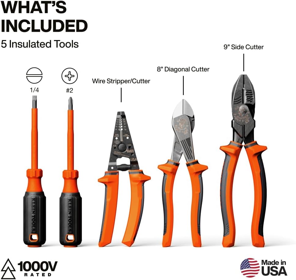 Klein Tools 94160MBINS MODbox Insulated Tool Kit, 5-Piece, 1000V Rated Electrician Tools Set with Screwdrivers, Wire Stripper, Cutters, Modular Storage Box