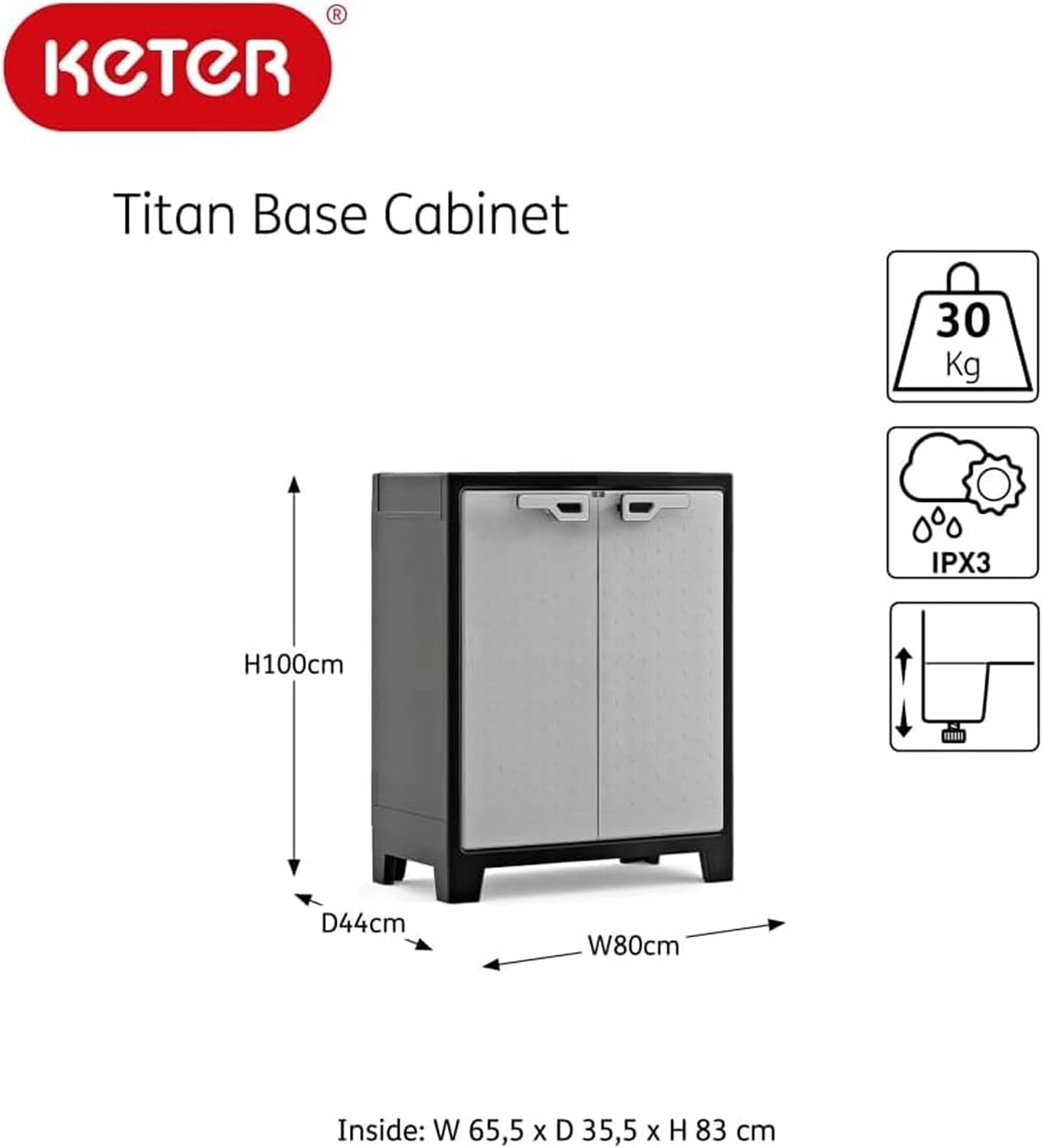 Keter 2 Door Base Cabinet, Grey