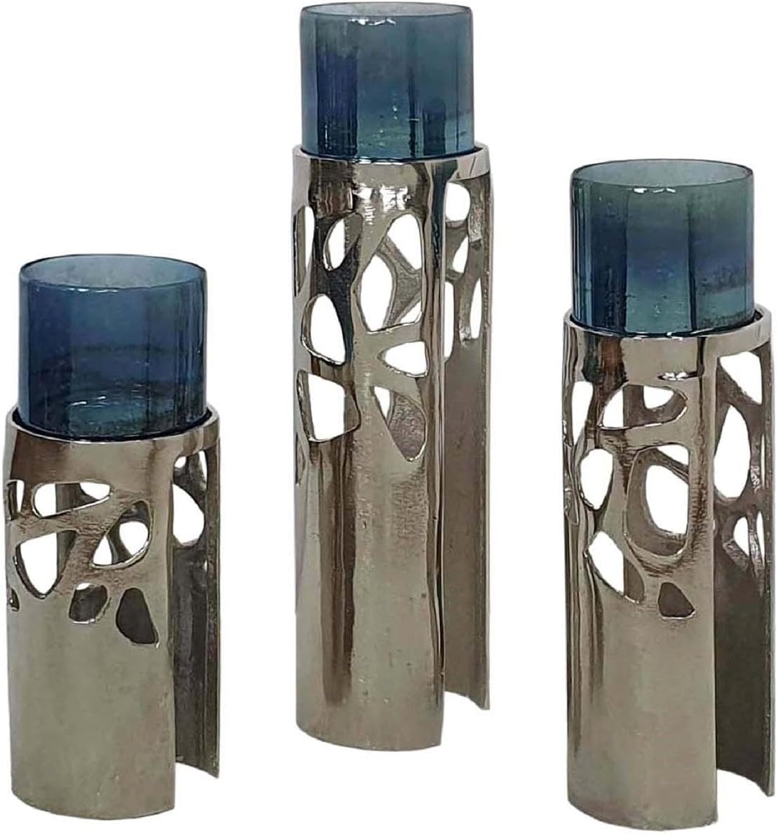 A&B Home Glass Candle Holder Set - Set of 3 Glass Votive Candle Holder with Aluminum Base, Decorative Tabletop Lighting, Living Room Coffee Table Accent Piece Dining Table Centerpiece, 11' x 4' x 13'