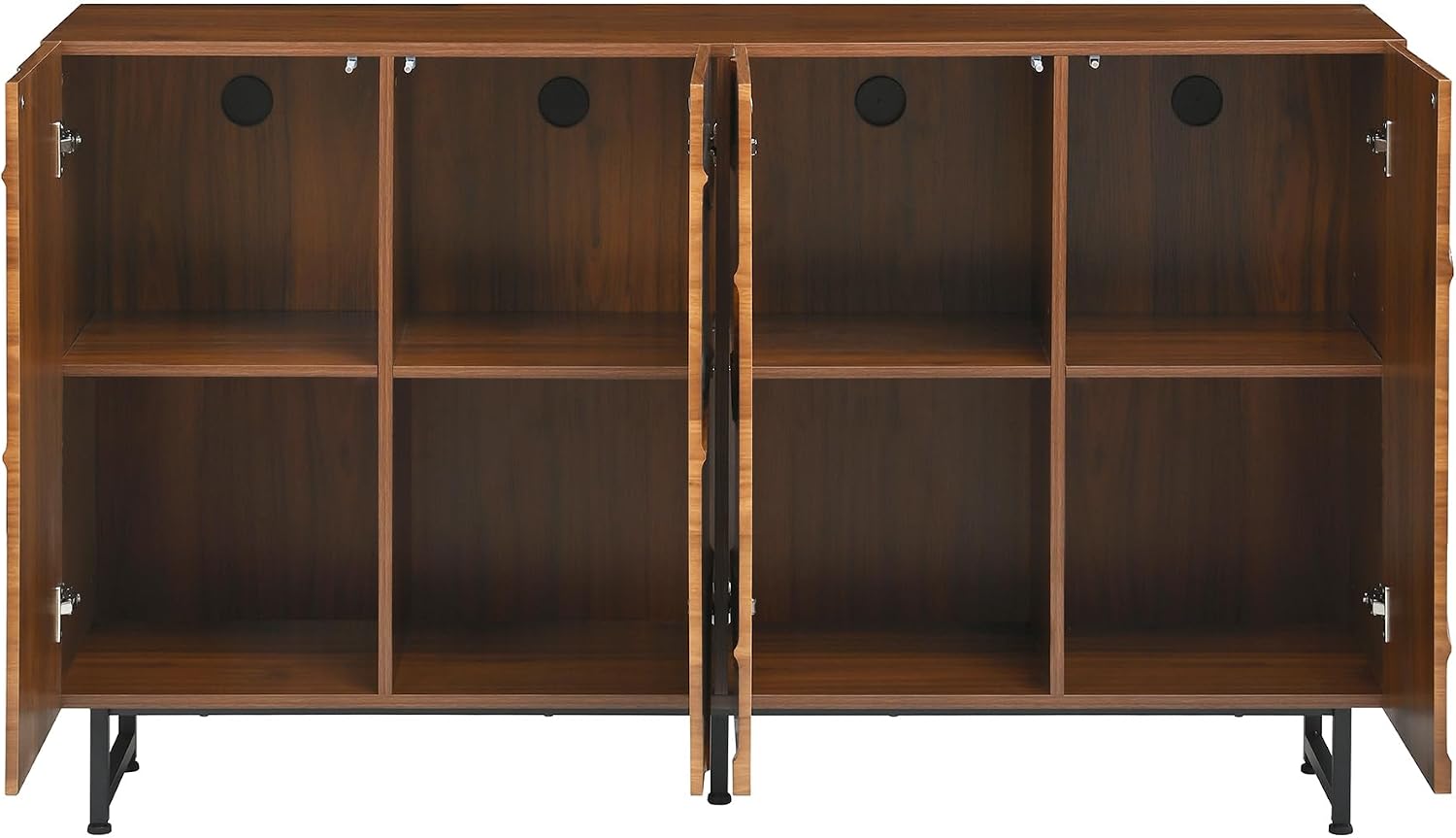 59' Modern Art Sideboard Cabinet with Storage, Sideboard Buffet Cabinet with Wave Relief Design & Metal Legs, Walnut Texture Storage Cabinet for Living Room, Dining Room