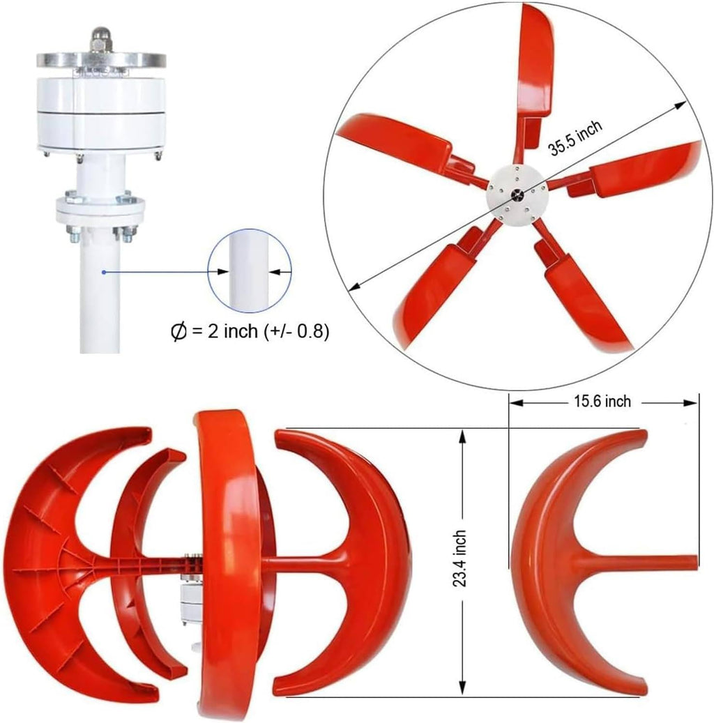 12V 24V Wind Generator 400W 600W 800W 1000W 1200W - 5-Blade Mini Wind Turbine Kit with Charger Controller for Home, Boats, Highways - Clear Energy Solution