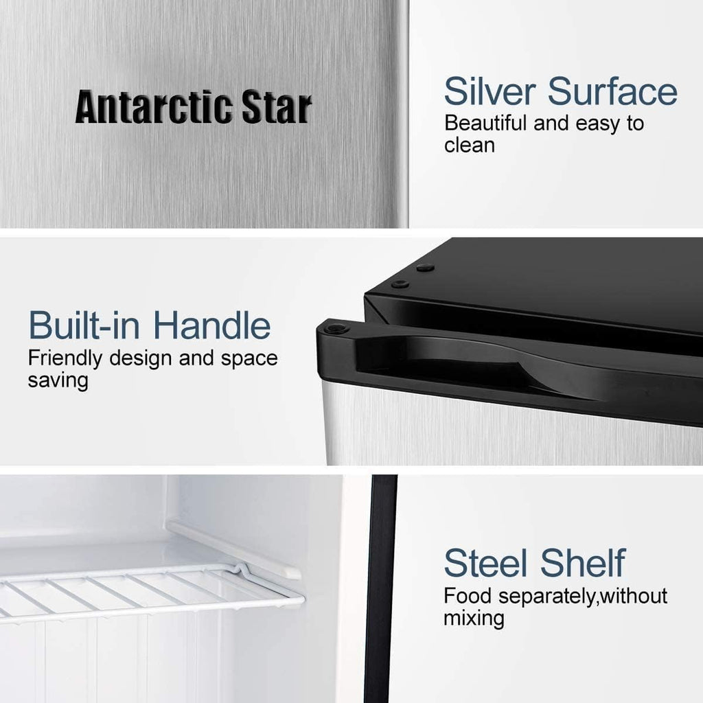 Antarctic Star Upright Freezer 1.1 Cu.ft, Compact Mini Freezer with Reversible Single Door, Temperature Control, Removable Shelves, Small freezer Stainless Steel for Dorms Home Office, Black