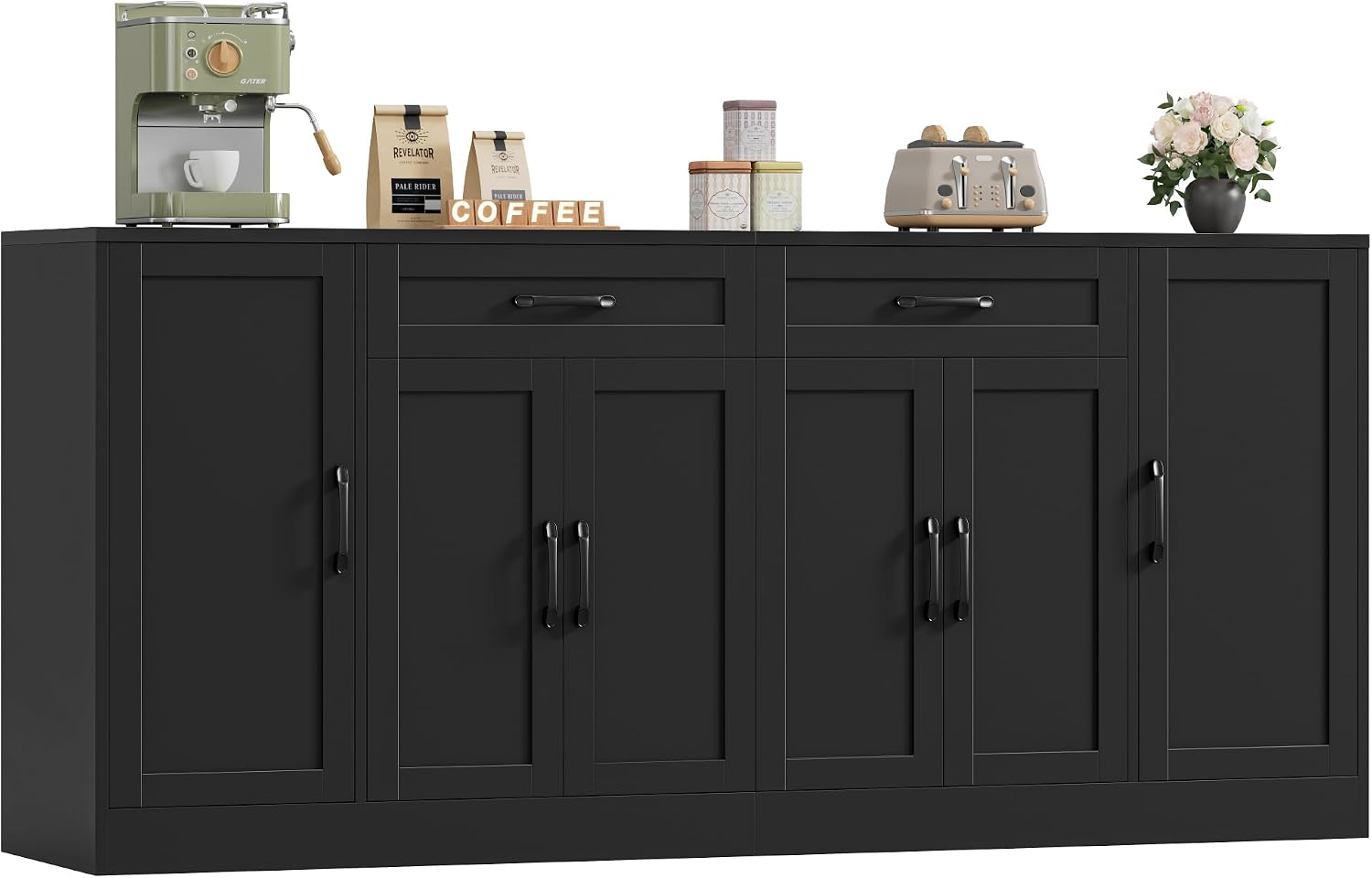 BOTLOG 71' Large Buffet Cabinet with Storage, Sideboard Buffet Cabinet with Adjustable Shelves and 6 Soft-Close Doors, Wood Coffee Bar Console Table for Kitchen, Dining Room, Black
