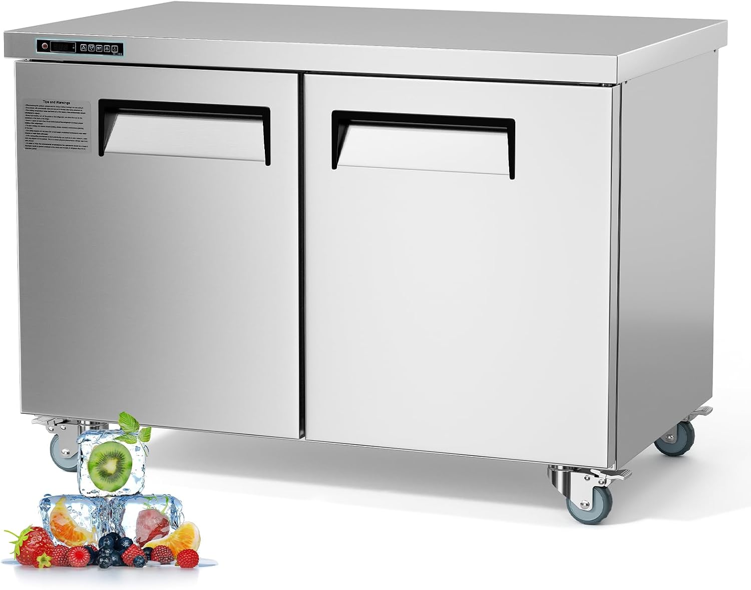 GarveeLife Commercial 48' Double Door Sandwich & Salad Prep Refrigerator – Stainless Steel Undercounter Worktop with Digital Thermostat, Lockable Cold Storage, Heavy-Duty for Restaurant, Bar, Buffet