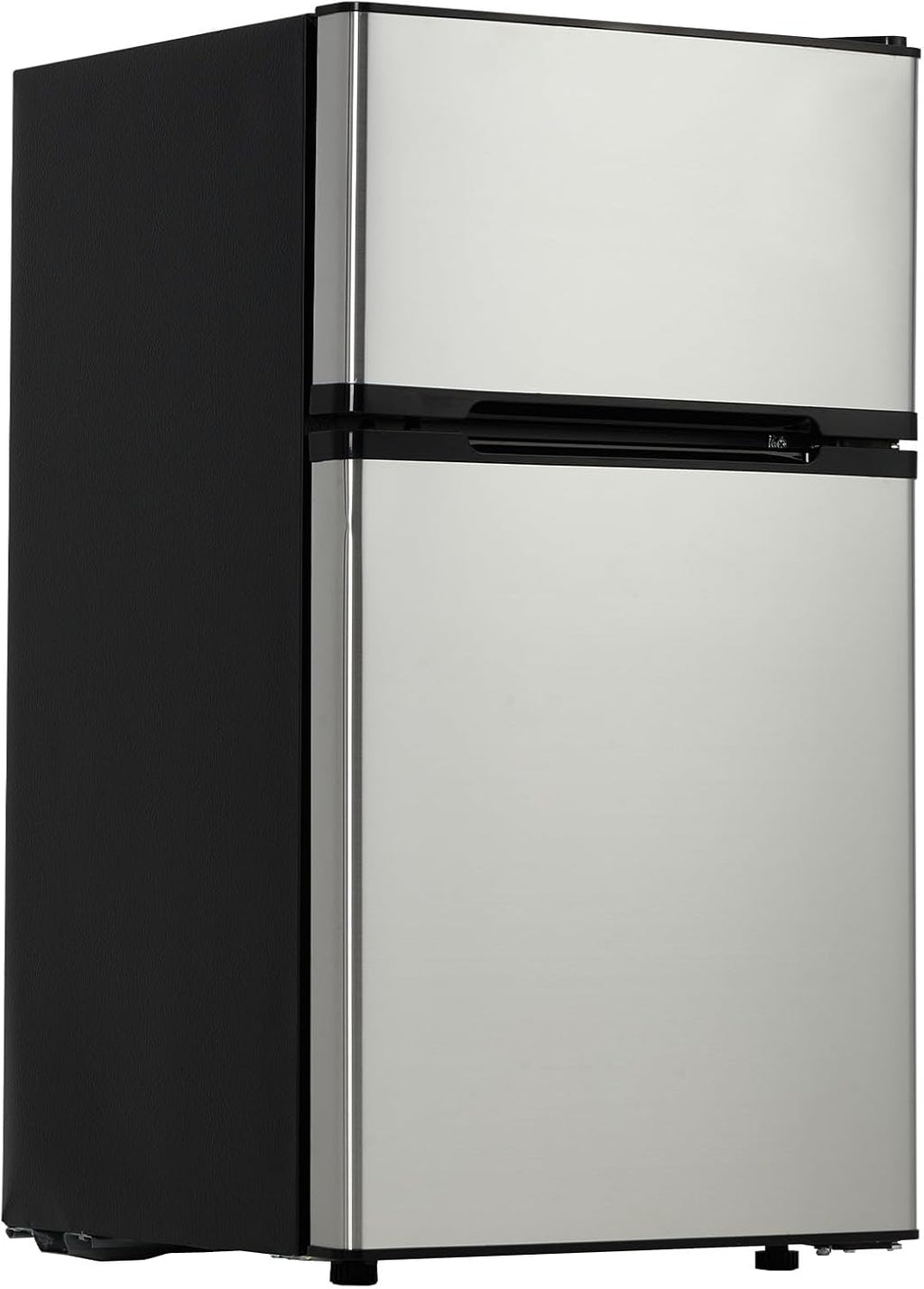 IDEALHOUSE Double Door Mini Fridge with Freezer, 3.1 Cu.Ft - Stainless Steel Compact Refrigerator, Adjustable Thermostat, Removable Glass Shelves for Small Spaces, Dorm, Apartment