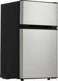 IDEALHOUSE Double Door Mini Fridge with Freezer, 3.1 Cu.Ft - Stainless Steel Compact Refrigerator, Adjustable Thermostat, Removable Glass Shelves for Small Spaces, Dorm, Apartment