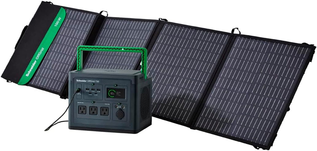 Schneider OffGrid Portable Power Station 700W PPS730 with 100W Portable Solar Panel PSP100 for Outdoor Camping RV Home Backup