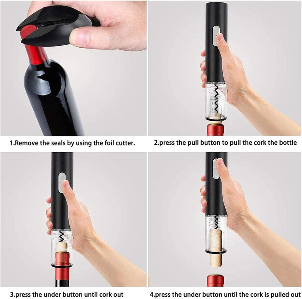 Automatic Electric Corkscrew Wine Bottle Opener One Size Shiny Black