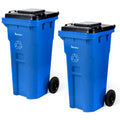 PLASTIC PRINCE 32 Gallon Trash Can Outdoor Recycling Bin with Lid and Wheels Heavy Duty Rolling Garbage Can with Lid Blue Recycle Bin with Wheels for Warehouses Hospitals Restaurants, Pack of 2