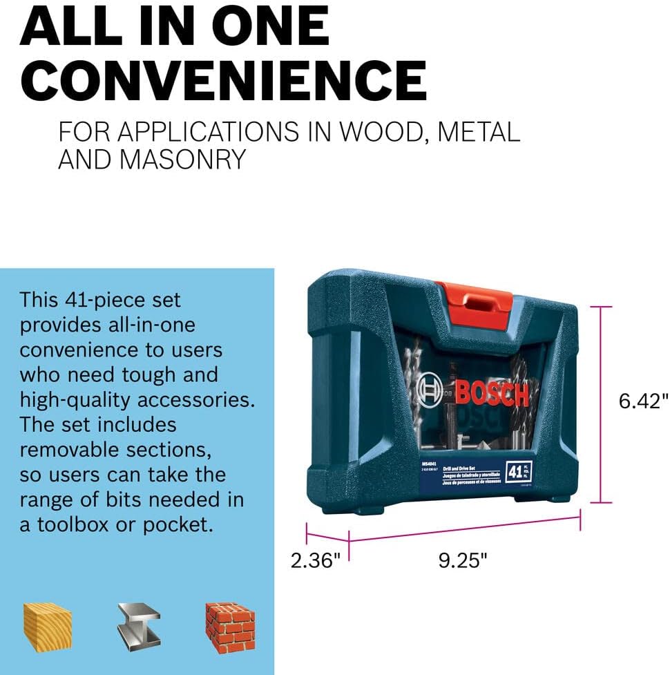BOSCH CLPK22-120 12V Max Cordless 2-Tool 3/8 in. Drill/Driver and 1/4 in. Impact Driver Combo Kit with 2 Batteries, Charger and Case & Bosch MS4041 41-Piece Drill and Drive Bit Set