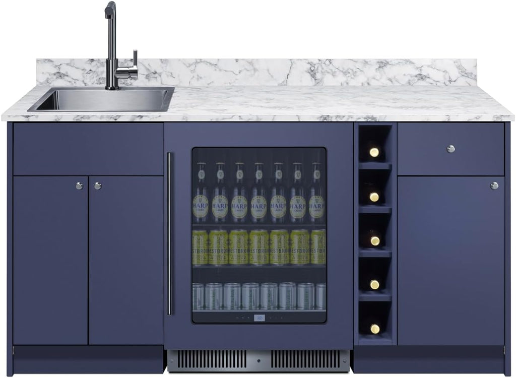 Summit Bar Cabinet with Sink, Beverage Center, Wine Storage, Wetbar, All in One with Refrigerator, Blue- OASISMN35SINKL (Left Side Sink)