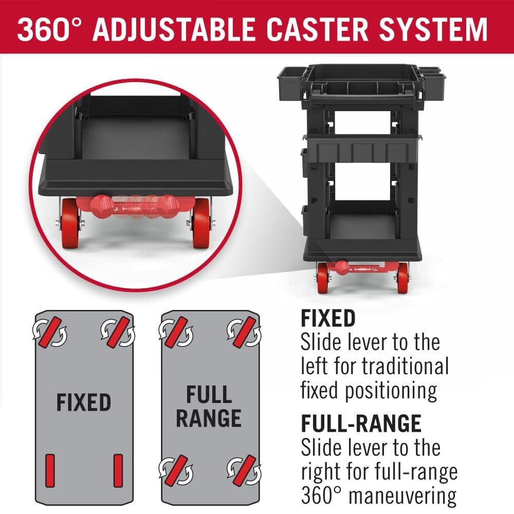 Suncast Commercial Heavy Duty Plus Utility Cart with Polyurethane Coated Wheels, Adjustable Caster System, Customizable Bin Storage, 6 Customizable Bins, 500 Pounds Load Capacity, Black
