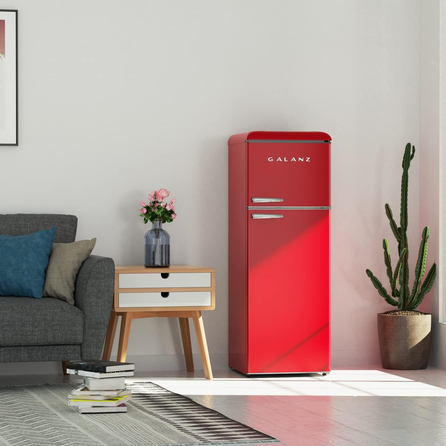 Galanz GLR12TBEEFR Refrigerator, Dual Door Fridge, Adjustable Electrical Thermostat Control with Top Mount Freezer Compartment, Retro Blue, 12.0 Cu Ft (Red)