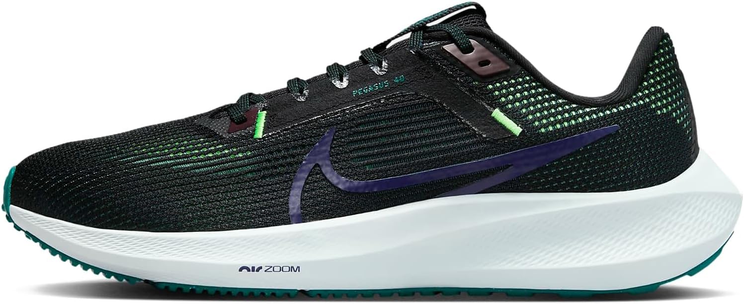 Nike Pegasus 40 Men's Road Running Shoes (DV3853-005, Black/Burgundy Crush/Geode Teal) Size 12