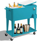 Outvita 80 Quart Rolling Ice Chest, Portable Bar Drink Cooler with Catch Basin, Bottom Storage Tray and Bottle Opener for Patio Party BBQ Beach Activities