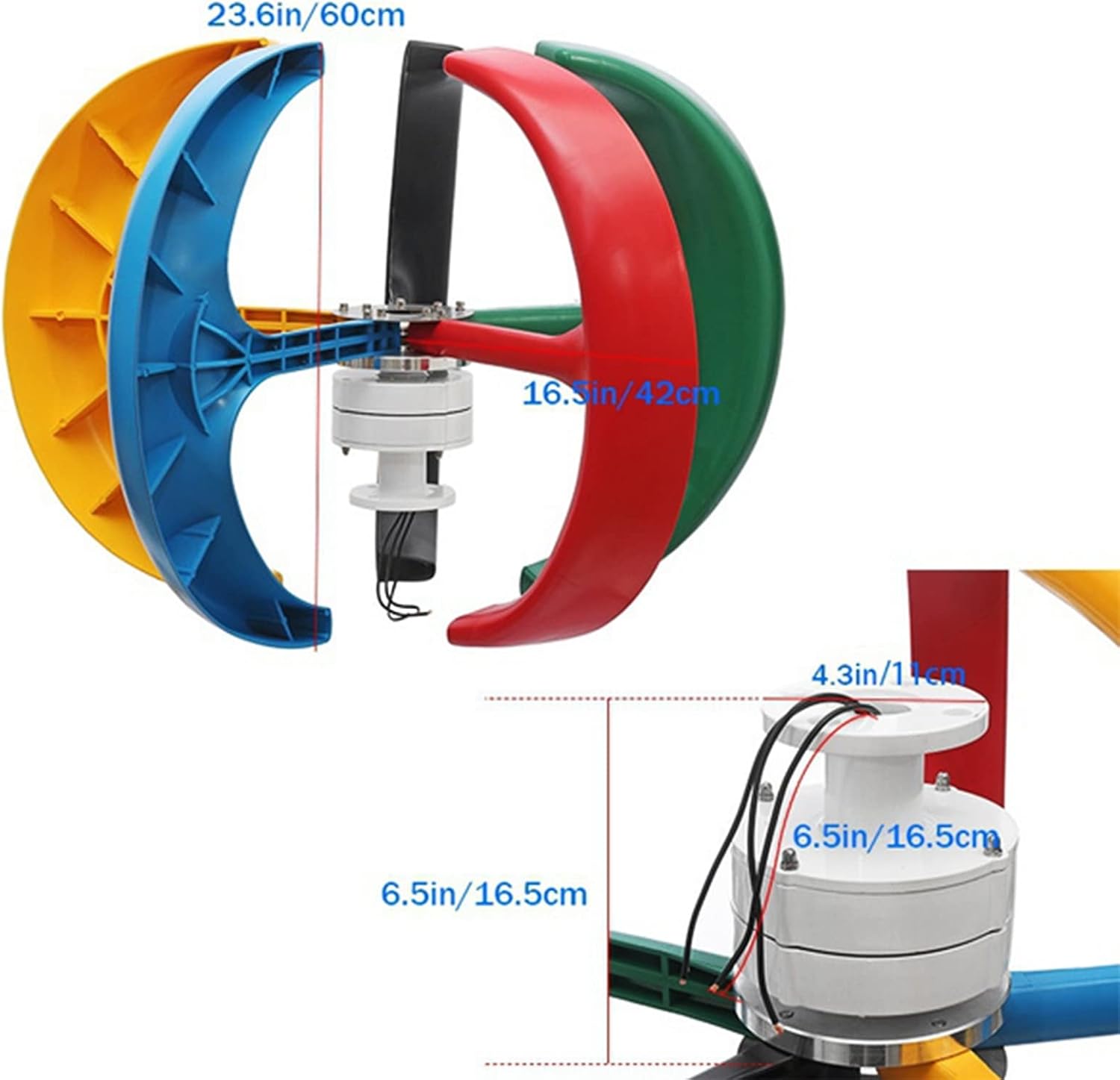 12V-220V Wind Turbine Generator Kit, 1000W-1500W Home Wind Turbine Kits with MPPT Controller for Courtyard Garden Lighting (5 Blades)