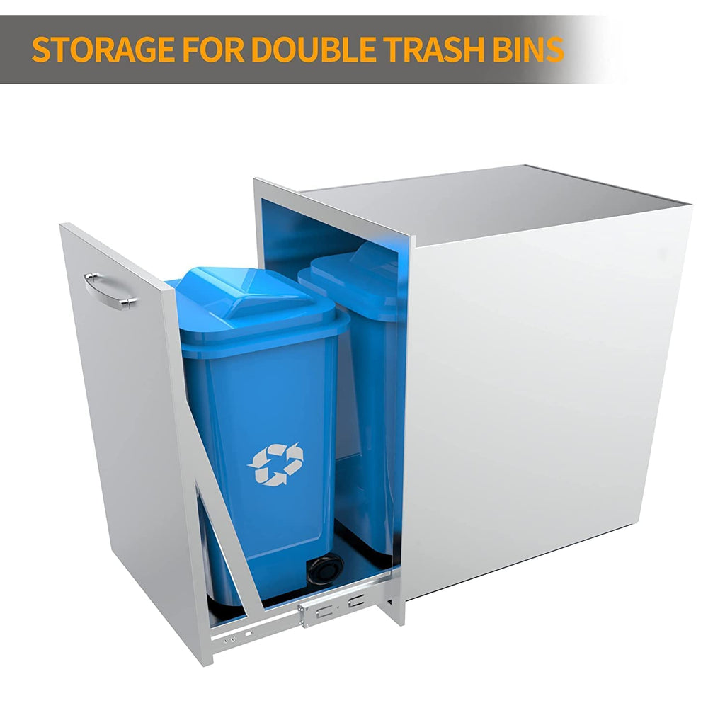 Pull-Out Double Trash Drawer 20''Wx27''Hx24''D, Built-in Trash Drawer, Outdoor Kitchen Stainless Steel Trash Bin for BBQ Island Grill Station