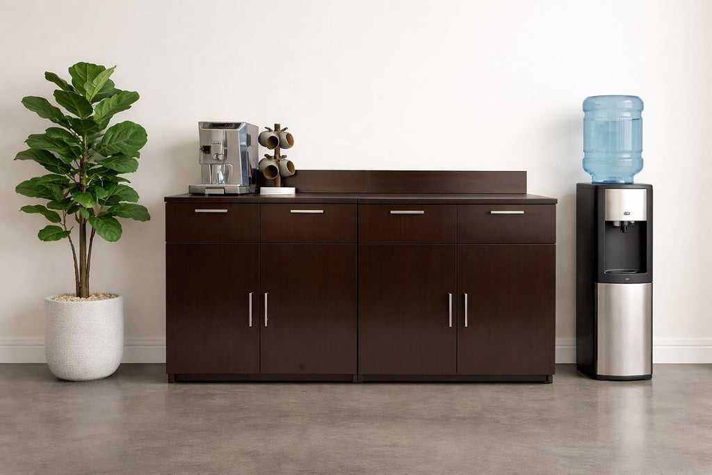 BREAKtime 2-Door Office Storage Cabinet for Breakroom, Commercial Coffee Station Cabinet, Fully Assembled, 72' W x 24' D x 36' H, Appliances Not Included