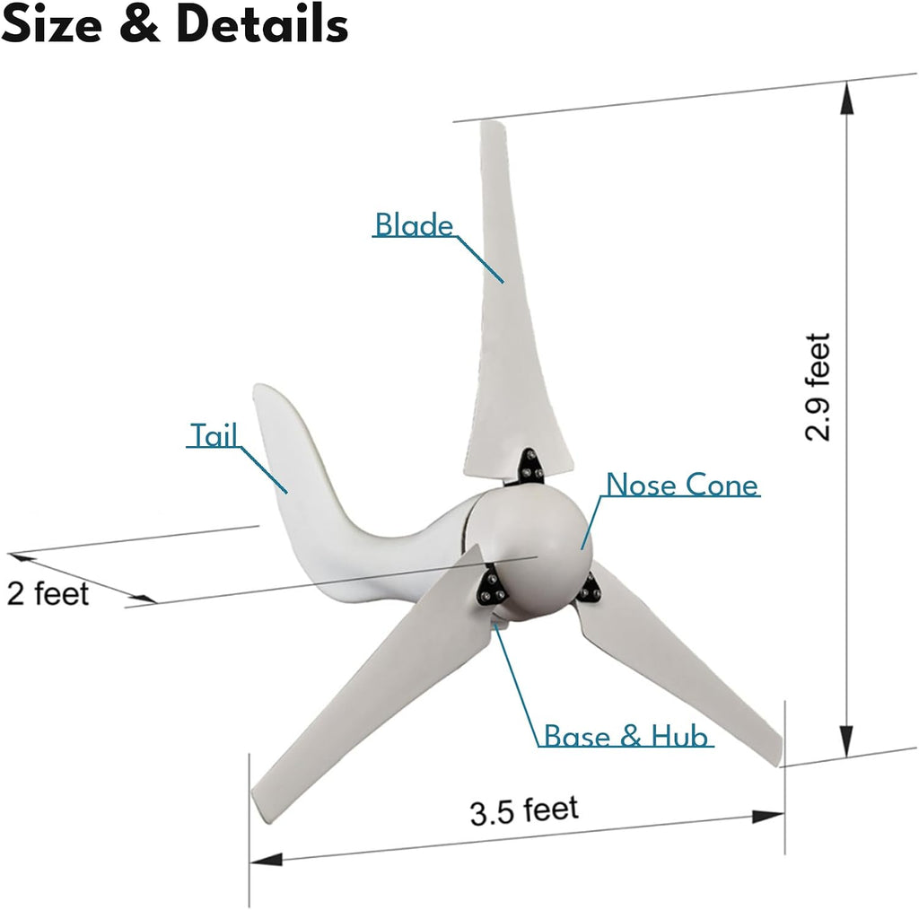 Automaxx 400W 12V Bluetooth Land and Marine Wind Turbine Generator kit. Inbuilt MPPT Charge Controller + Automatic and Manual Braking System with Amps Meter. DIY Installation.
