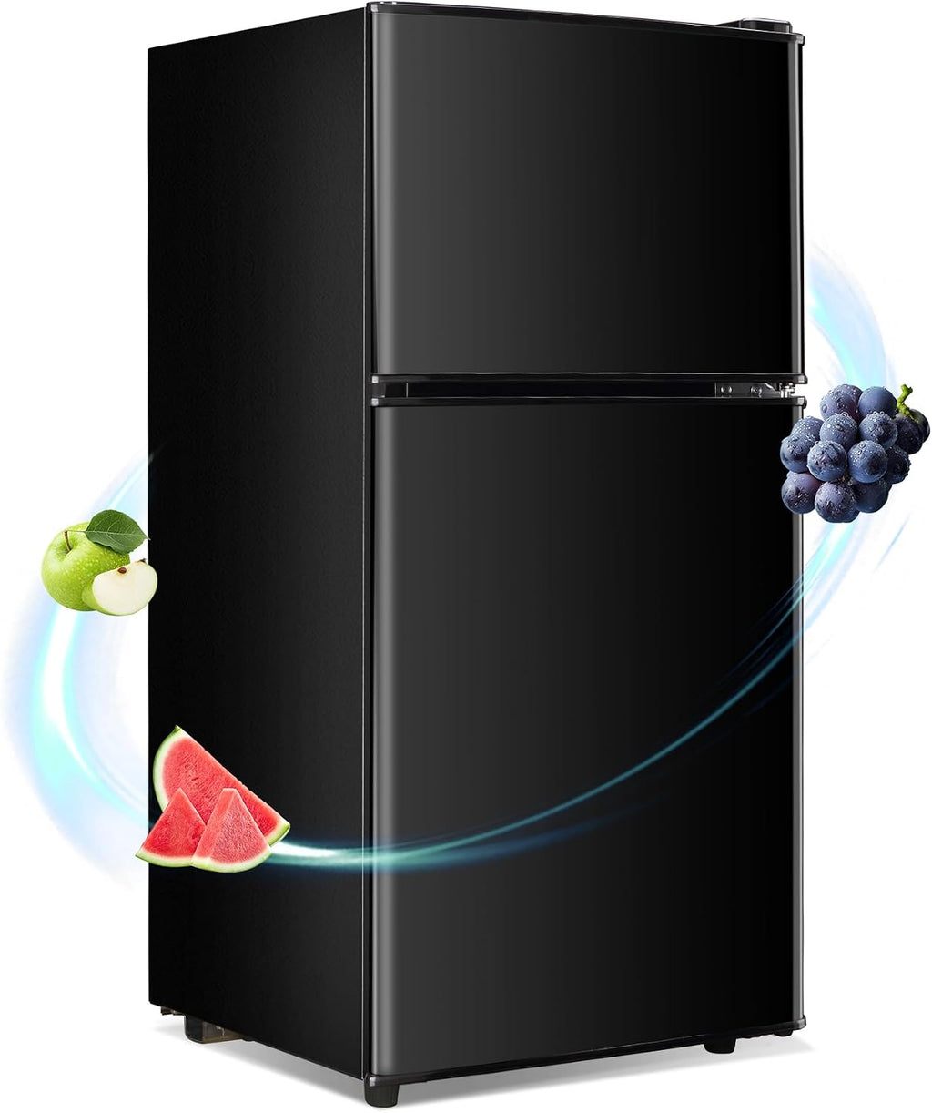Dorm Fridge 3.2 Cu. Ft., Refrigerator for Apartment with Freezer, 7-Level Adjustable Thermostat, Removable Shelves, Compact Mini Fridge with Freezer for Kitchen, Dorm, Office, Black